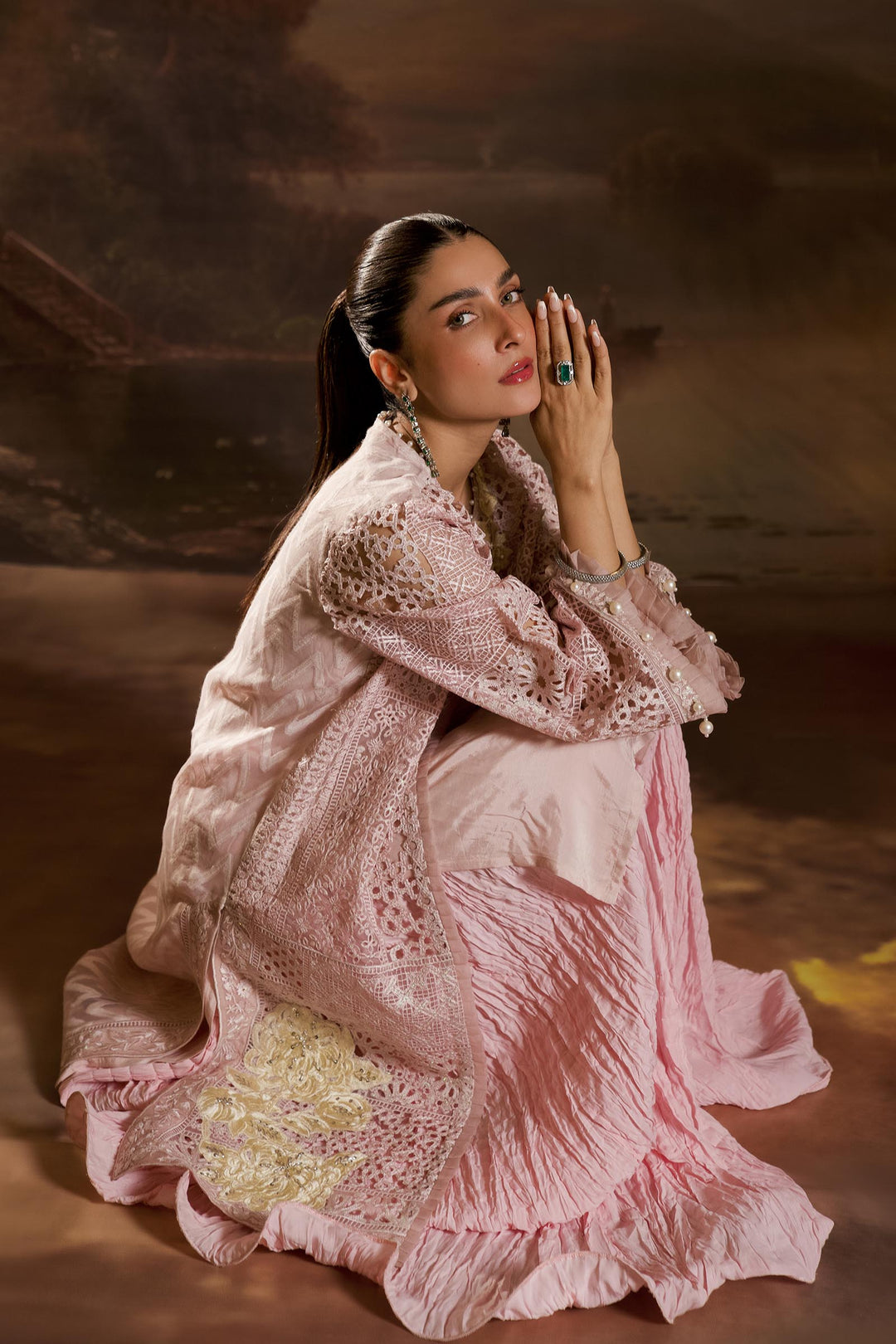 Sana Safinaz Stitched Embroidered Organza Shirt + Gharara Sana