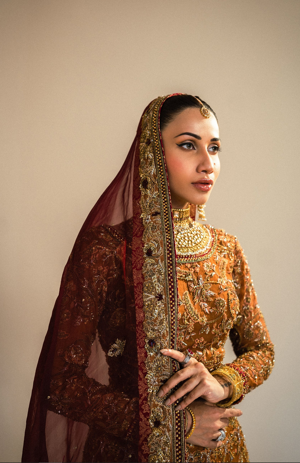 Elegant Mustard & Maroon Pakistani Bridal Lehenga Set
