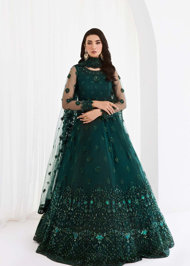 Sea Green Embroidered Pakistani Wedding Dress in Pishwas Frock Style