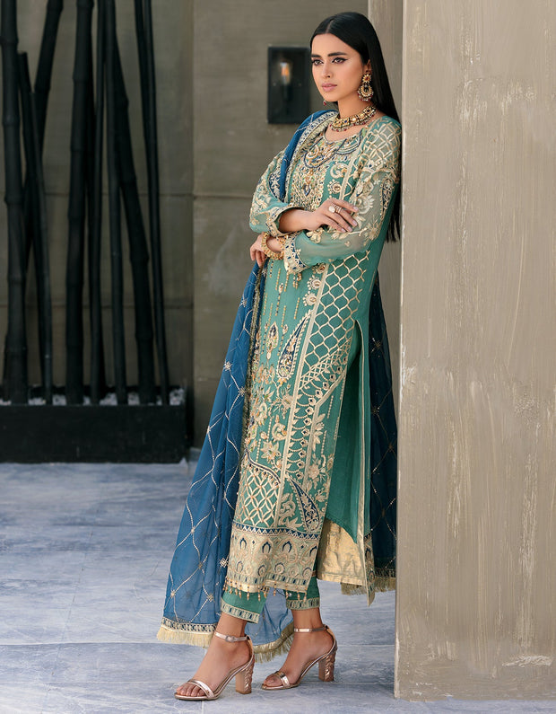 Sea Green Hand Embellished Pakistani Kameez Salwar Suit