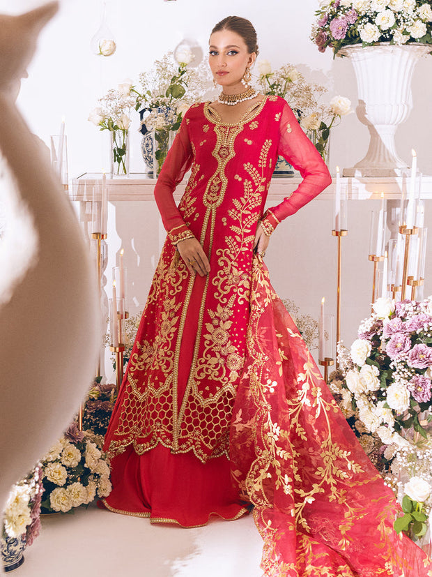 Shocking Pink Embroiered Gown Style Pishwas Pakistani Wedding Dress