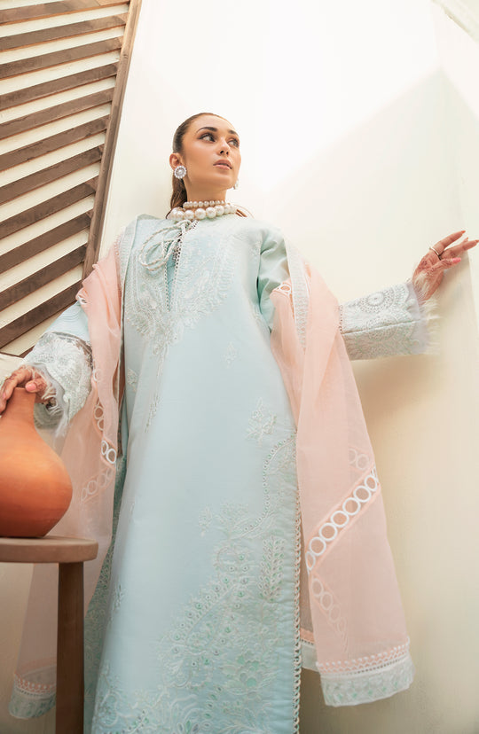 Shop Aqua Blue Embroidered Pakistani Salwar Kameez with Dupatta Dress