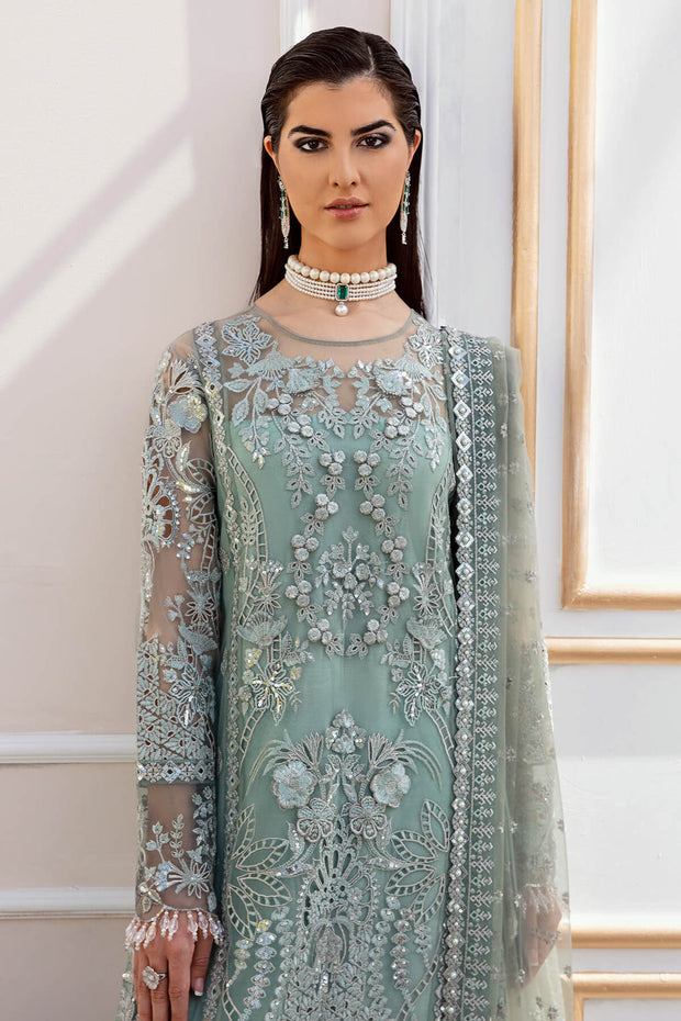 Shop Aqua Blue Heavily Embellished Pakistani Wedding Dress Kameez Sharara