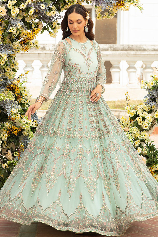 Shop Aqua Blue Heavily Embellished Pishwas Frock Pakistani Wedding Dress