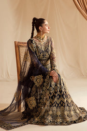 Shop Berry Blue Embroidered Pakistani Wedding Dress in Kalidar Pishwas Style