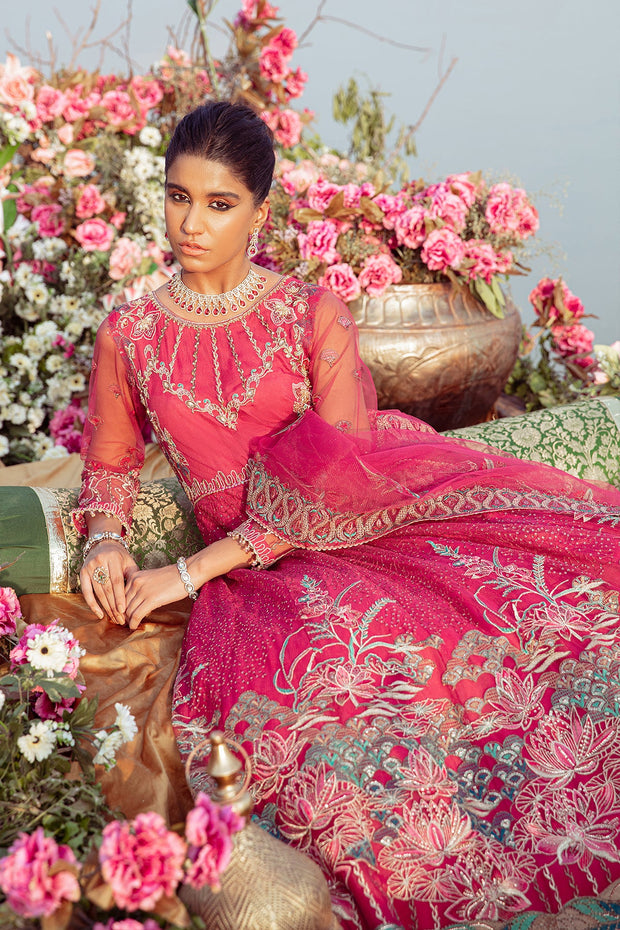 Shop Bright Pink Embroidered Pakistani Wedding Dress in Long Frock Style