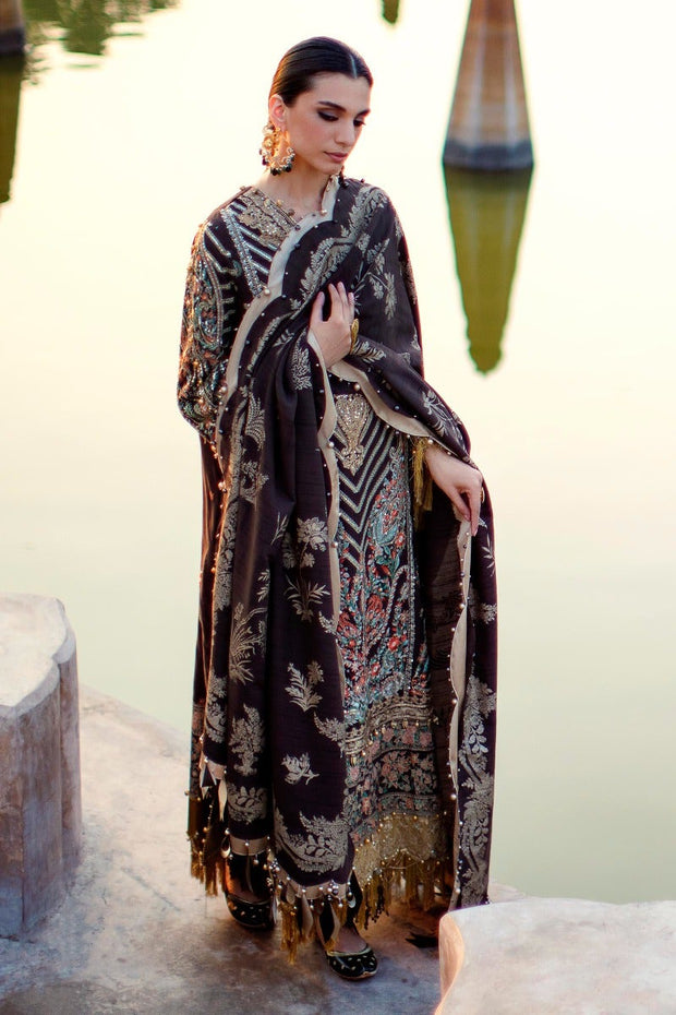 Shop Brown Heavily Embellished Pakistani Long Kameez Salwar Suit Dupatta