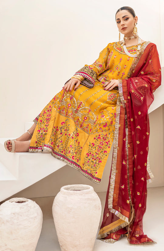 Shop Candi Yellow Heavily Embellished Pakistani Kameez Wedding Dress 2023