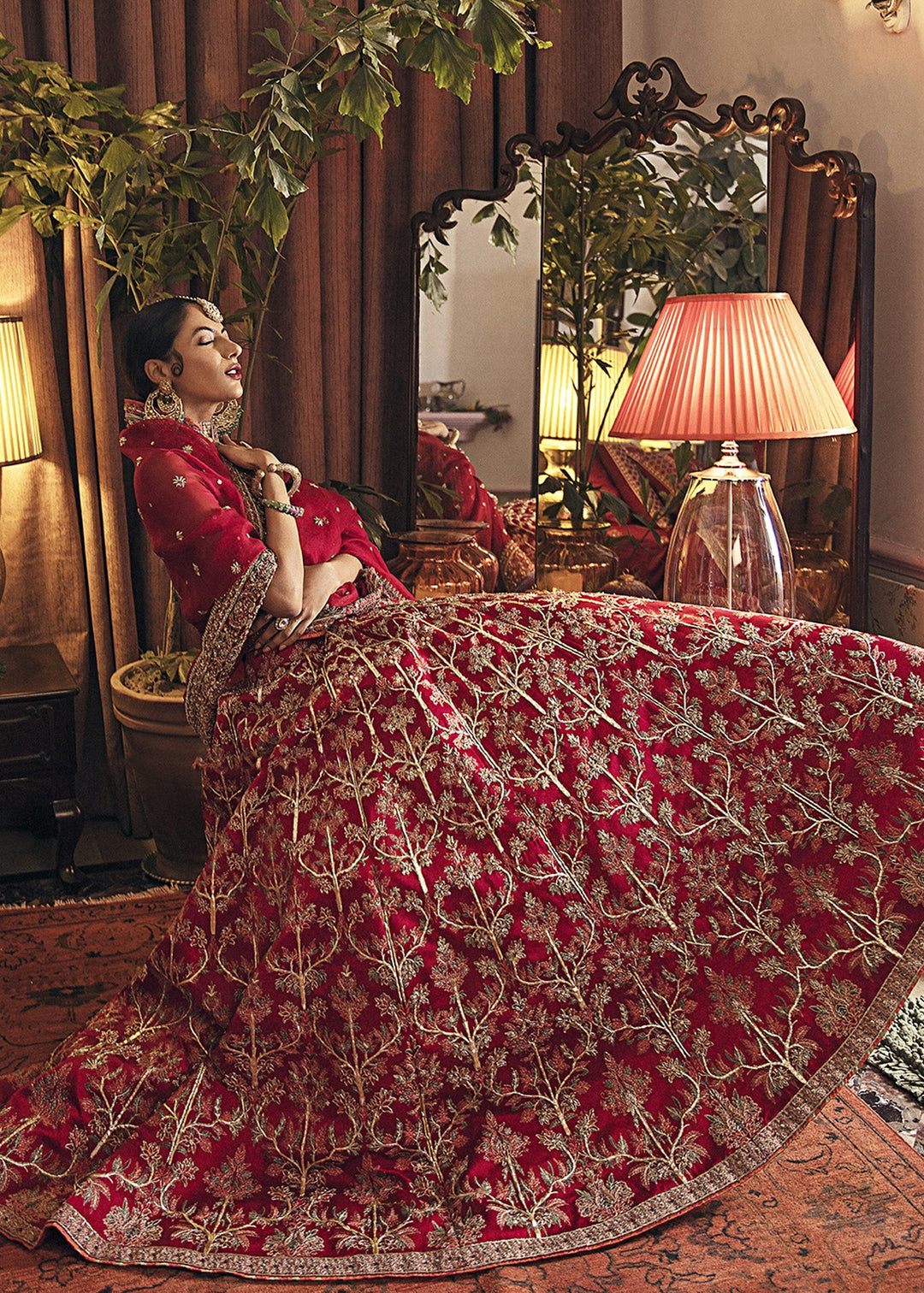 Shop Cherry Red Heavily Embellished Lehenga Choli Pakistani Bridal Dress