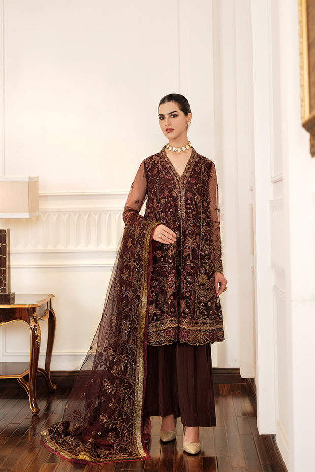 brown sharara dress Reddish Brown Faux Georgette Thread & Sequins Sharara Set with Net Dupatta M