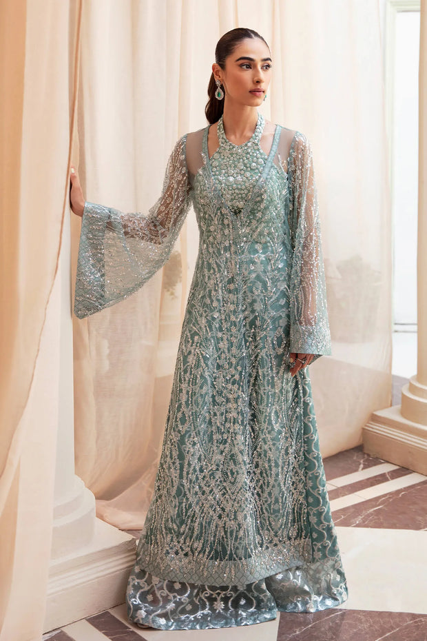 Shop Classic Aqua Blue Embroidered Pakistani Wedding Dress Gown Shirt