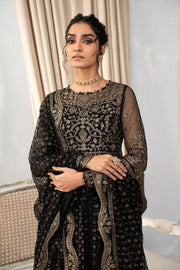 Shop Classic Black Embroidered Pakistani Party Wear Long Frock Dupatta 2024
