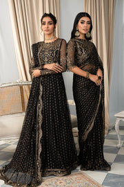 Shop Classic Black Embroidered Pakistani Party Wear Long Frock Dupatta