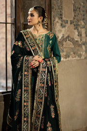 Shop Classic Dark Green Embroidered Pakistani Wedding Dress Shawl Frock