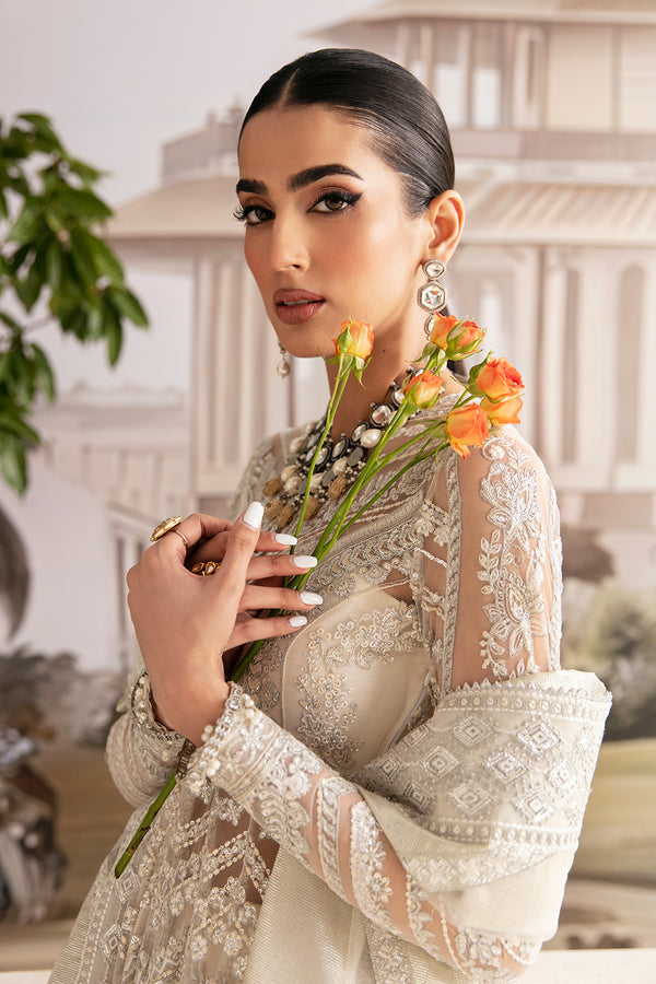 Shop Classic Embroidered Pakistani Wedding Wear Off White Pishwas Frock