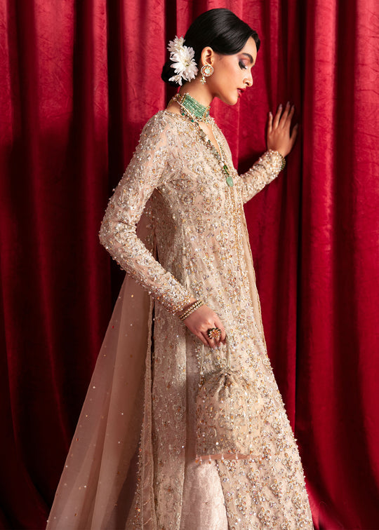 Shop Classic Nude Embroidered Gharara Kameez Style Pakistani Wedding Dress 2023