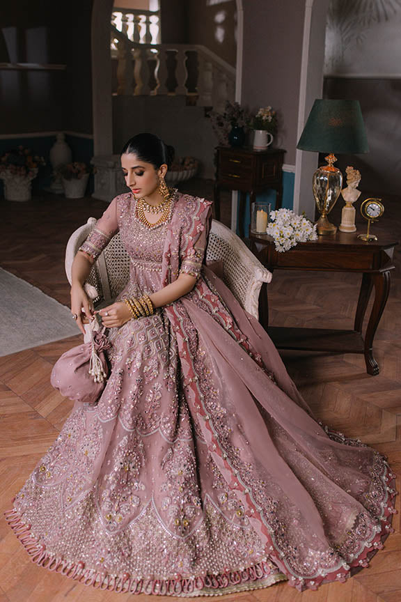Shop Classic Pishwas Embroidered Pakistani Wedding Dress in Elegant Iris Color
