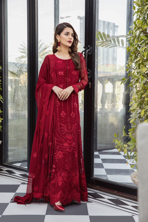 Shop Classic Red Pakistani Embroidered Frock Lehenga Wedding Dress