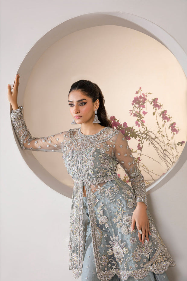 Shop Classic Turquoise Embroidered Pakistani Wedding Wear Kameez Sharara