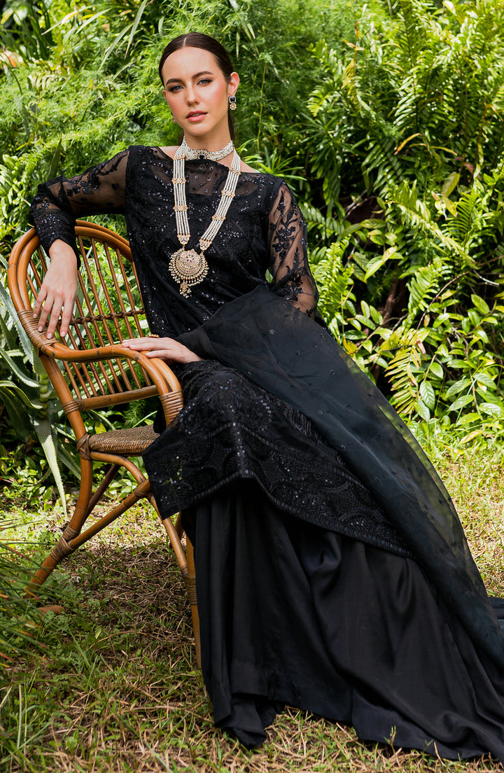 Shop Elegant Black Embroidered Chiffon Pakistani Salwar Kameez with Dupatta