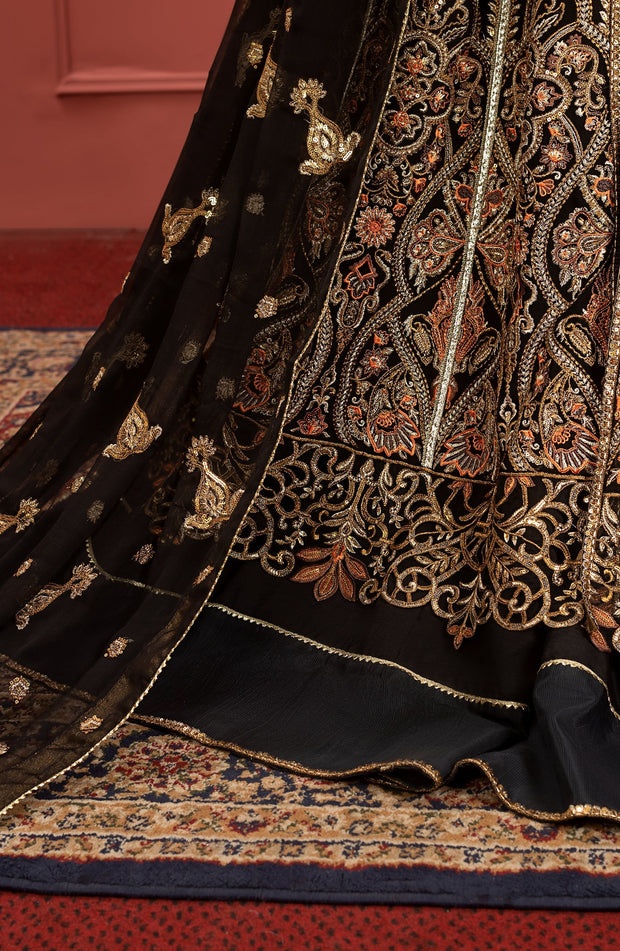 Shop Elegant Embroidered Black Pakistani Pishwas Lehenga Wedding Dress 2023