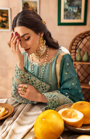 Shop Elegant Heavily Embellished Aqua Blue Pakistani Kameez Wedding Dress 2023
