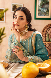 Shop Elegant Heavily Embellished Aqua Blue Pakistani Kameez Wedding Dress