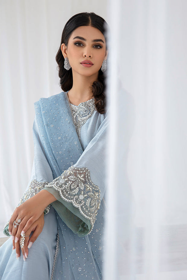 ShopElegant Ice Blue Embroidered Pakistani Salwar Kameez Dupatta Suit 2023