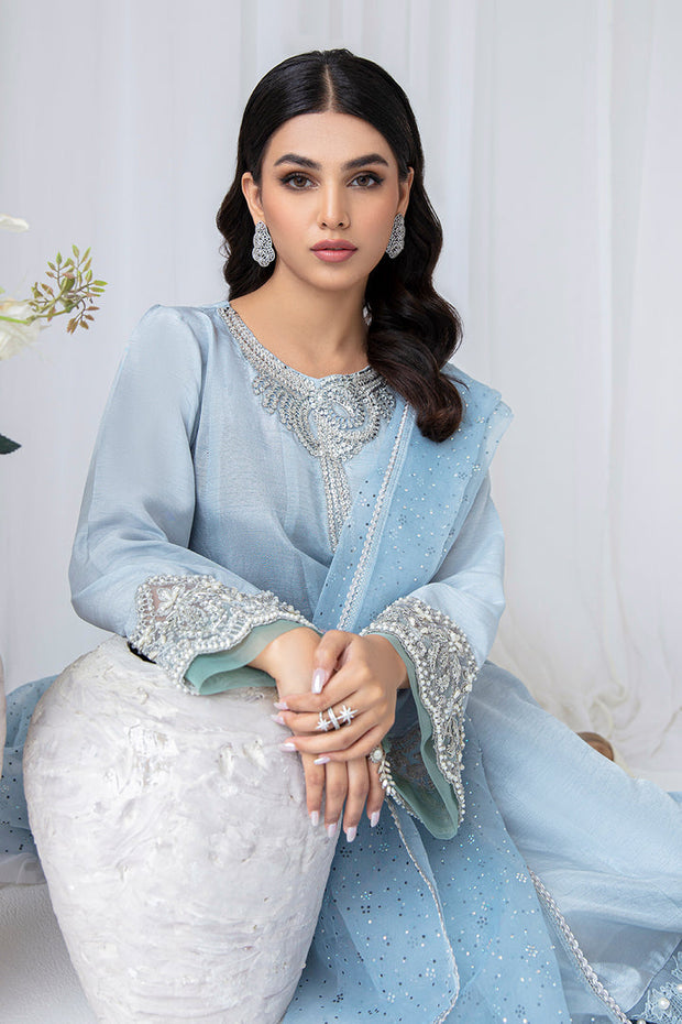 Shop Elegant Ice Blue Embroidered Pakistani Salwar Kameez Dupatta Suit