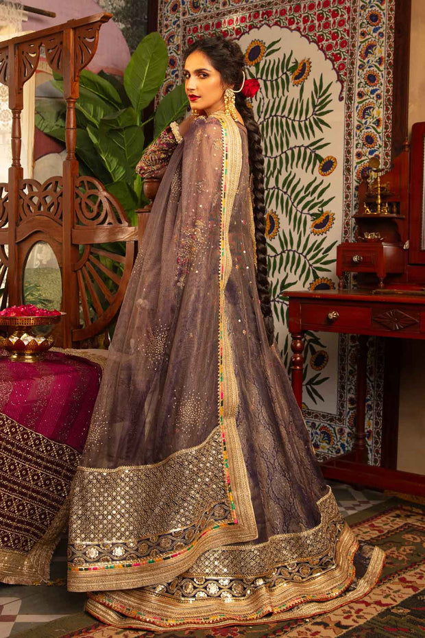 Shop Elegant Plum Embroidered Pakistani Wedding Dress Kalidar Pishwas