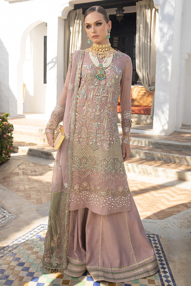 Shop Elegant Tea Pink Embroidered Kameez Sharara Pakistani Wedding Dress 2023
