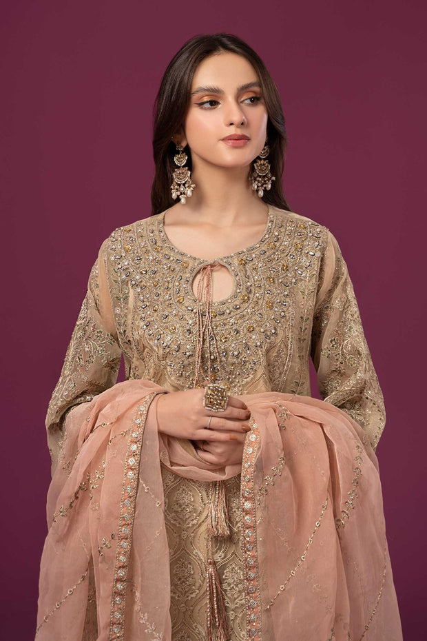 Shop Embroidered Beige Maria B luxury Formal Pakistani Salwar Suit