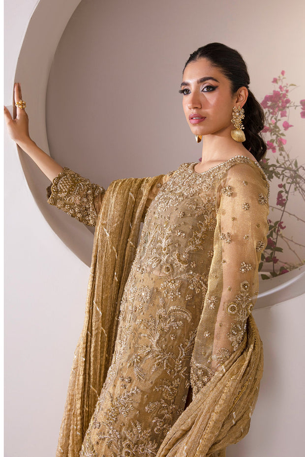 Shop Embroidered Mustard Pakistani Wedding Dress in Kameez Gharara Style