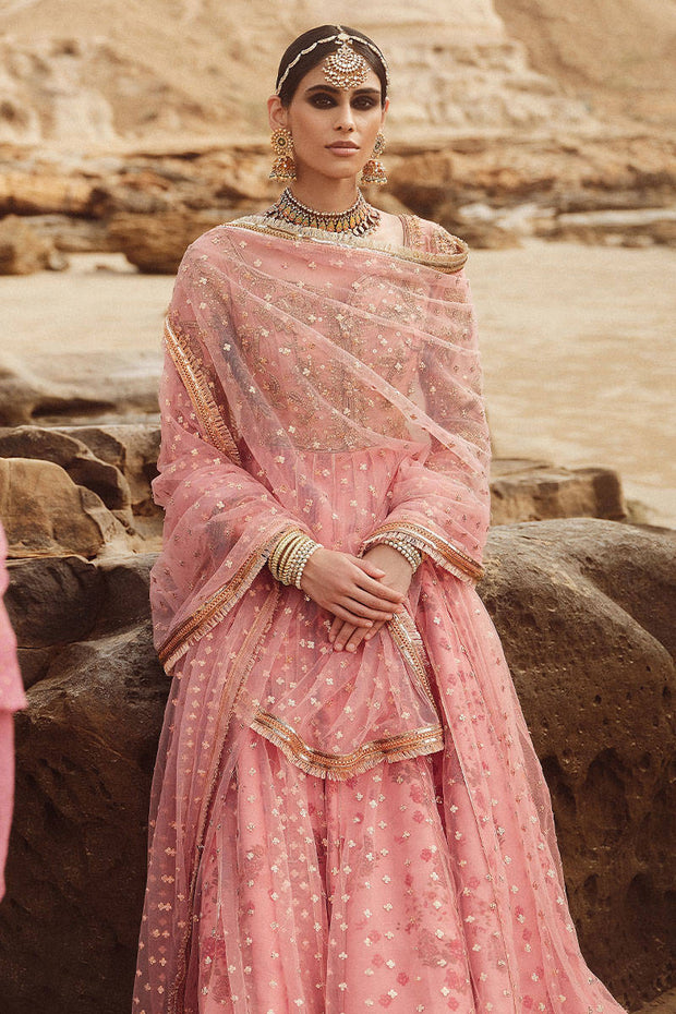 Shop Embroidered Tea Pink Elegant Pakistani Wedding Wear Pishwas Frock