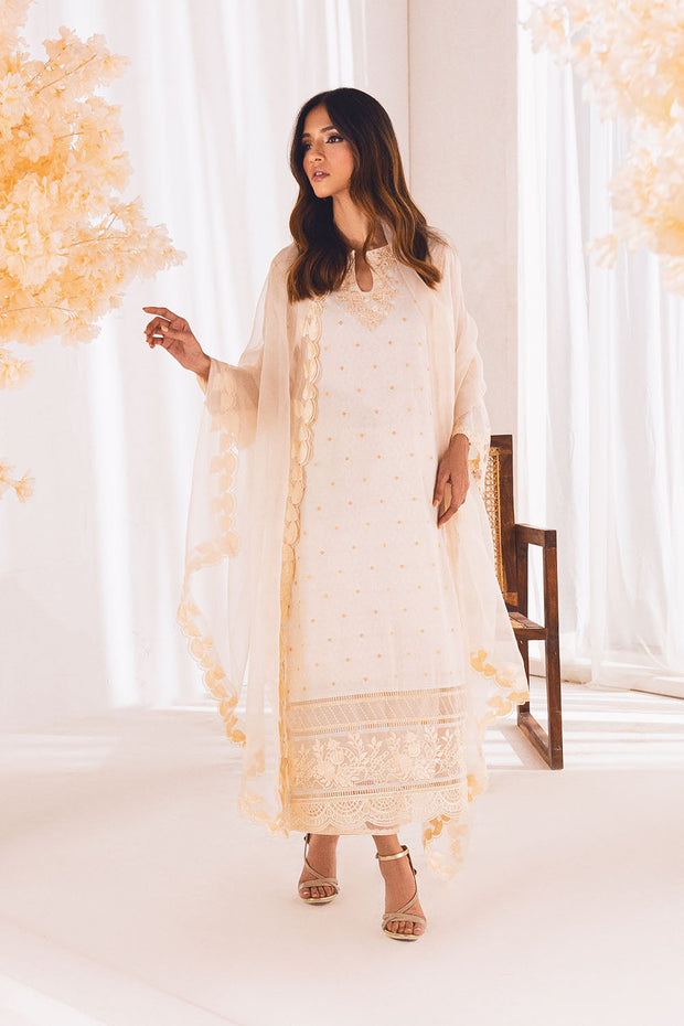 Shop Heavily Embellished Creamy White Pakistani Salwar Kameez Dupatta