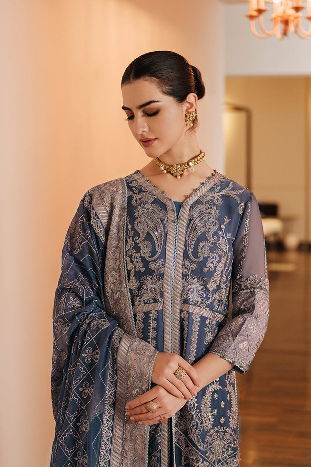 Shop Heavily Embellished Grey Pakistani Open Shirt Style Wedding Dress