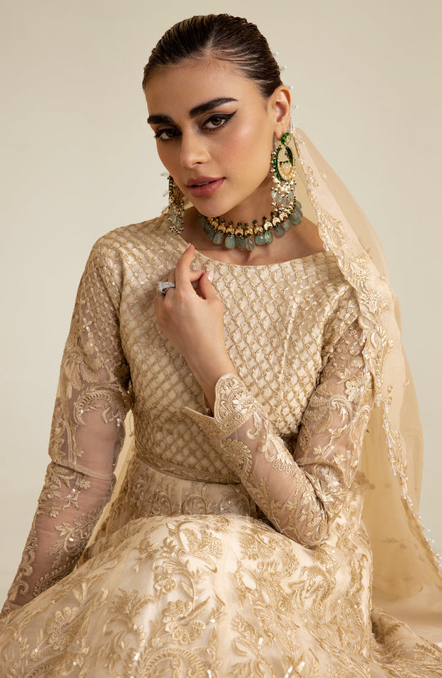 Shop Heavily Embellished Pakistani Wedding Dress Beige in Pishwas Style