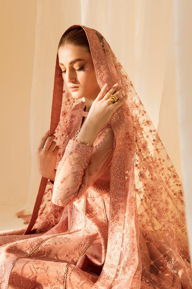 Shop Heavily Embellished Peach Pakistani Pishwas Dupatta Wedding Dress 2023