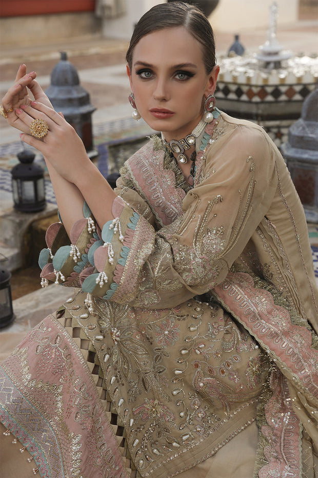 Shop Heavily Embroidered Gold Color Kameez Sharara Pakistani Wedding Dress