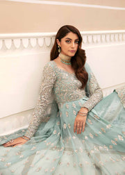 Ice Blue Heavily Embellished Pakistani Wedding Dress Heavy Flare Pishwas