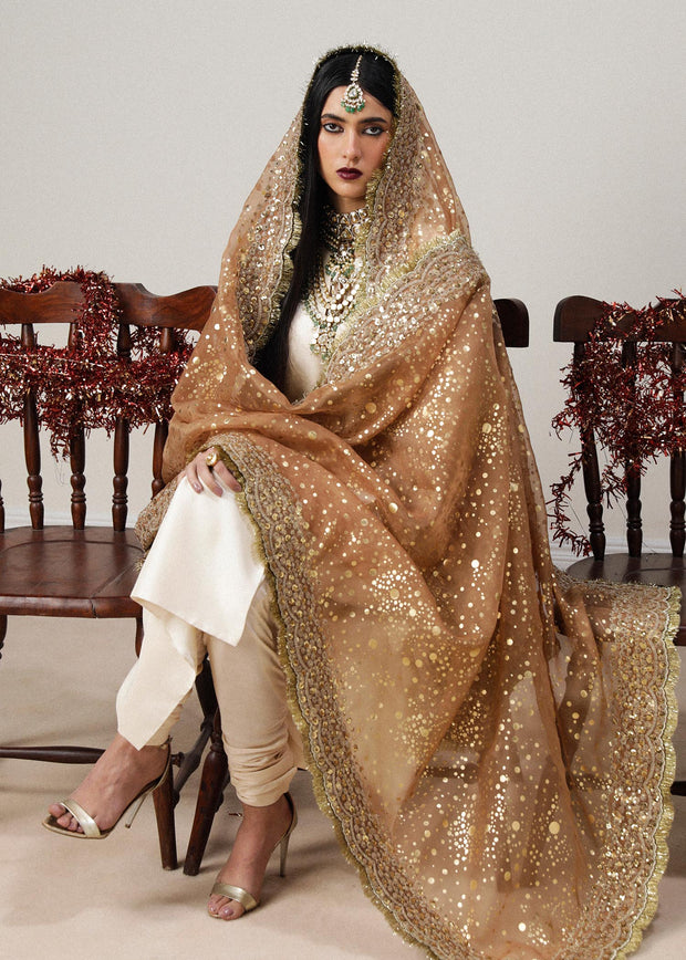 Shop Ivory Silk Embroidered Pakistani Wedding Dress in Kameez Pajama Style