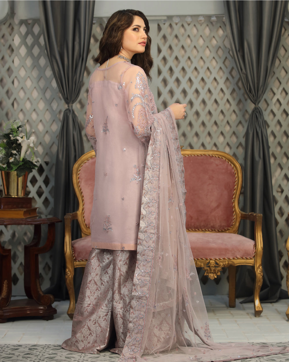 Lavender Pakistani Wedding Dress Embellished Kameez Gharara – Nameera ...