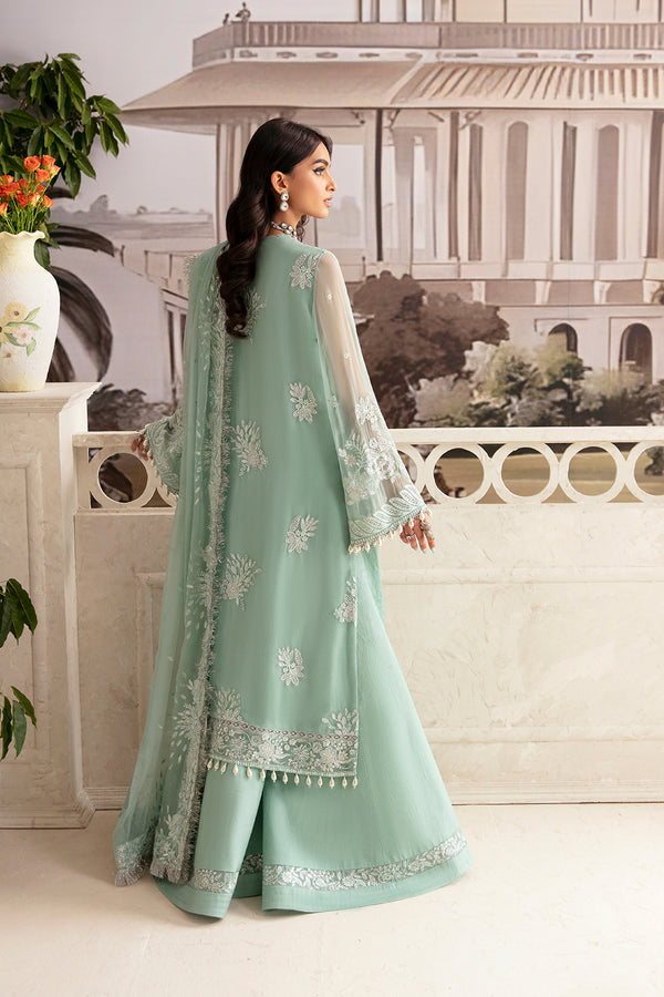 Shop Luxury Aqua Shade Pakistani Wedding Dress in Kameez Gharara Style