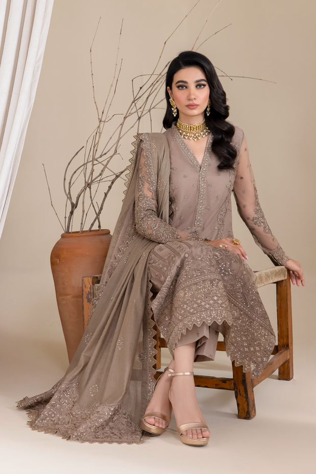 Shop Luxury Grey Embroidered Pakistani Salwar Kameez Dupatta Suit