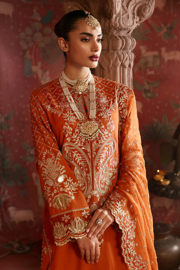 Shop Luxury Orange Embroidered Pakistani Wedding Dress Kameez Sharara
