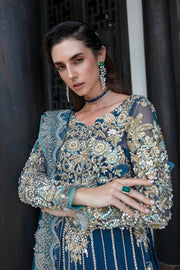 Shop Luxury Pakistani Wedding Dress Embroidered Gown Pishwas in Blue Shade