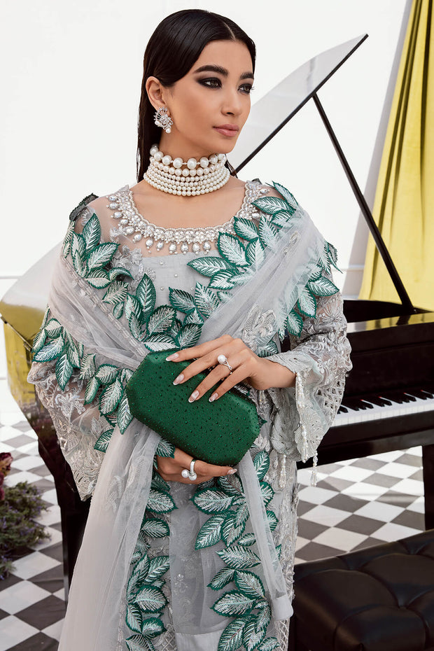 Shop Luxury Pakistani Wedding Dress in Long Kameez Style Grey Salwar Suit