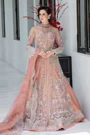 Shop Luxury Pakistani Wedding Wear Embroidered Peach Pink Pishwas Frock