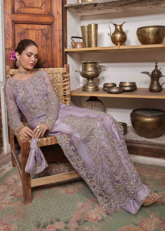 Shop Luxury Pastel Lilac Embroidered Pakistani Wedding Dress Kameez Sharara 2023