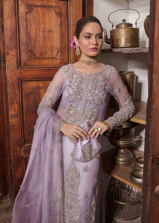 Shop Luxury Pastel Lilac Embroidered Pakistani Wedding Dress Kameez Sharara
